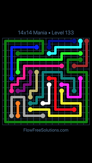 Solution and Answer to the Puzzle for Flow Free 14x14 Mania Level 133