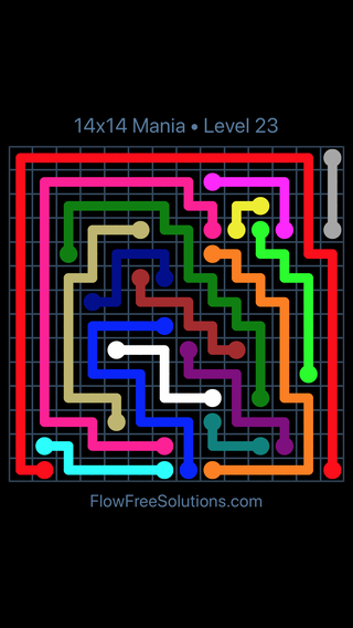 Solution and Answer to the Puzzle for Flow Free 14x14 Mania 14 X 14 Level 23