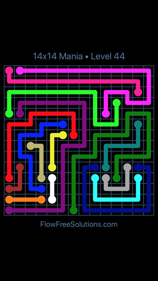 Solution and Answer to the Puzzle for Flow Free 14x14 Mania Level 44