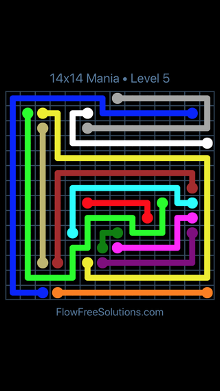 Solution and Answer to the Puzzle for Flow Free 14x14 Mania Level 5