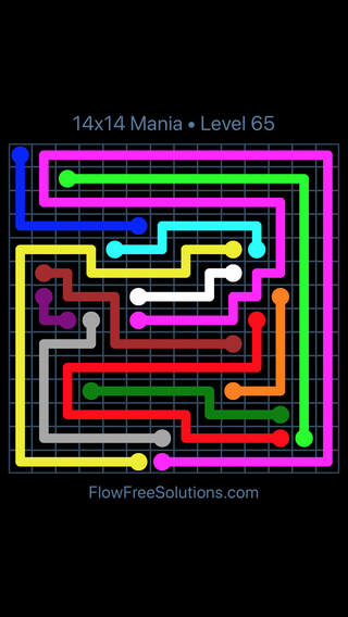 Solution and Answer to the Puzzle for Flow Free 14x14 Mania Level 65