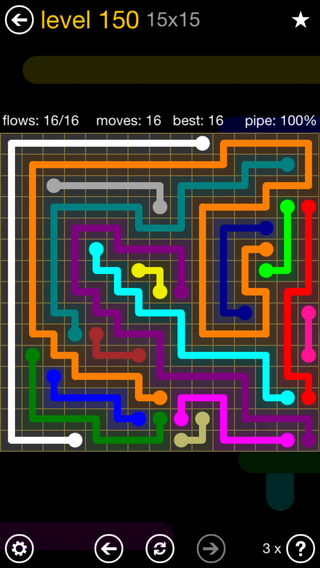 Solution and Answer to the Puzzle for Flow 15mania Pack Set 15x15 Level 150