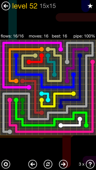 Solution and Answer to the Puzzle for Flow 15mania Pack Set 15x15 Level 52