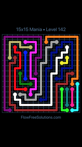 Solution and Answer to the Puzzle for Flow Free 15x15 Mania Level 142
