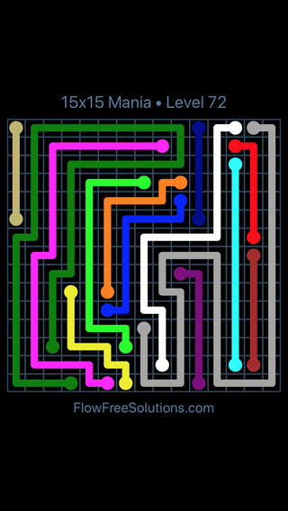 Solution and Answer to the Puzzle for Flow Free 15x15 Mania Level 72