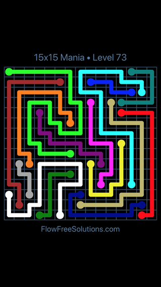 Solution and Answer to the Puzzle for Flow Free 15x15 Mania Level 73