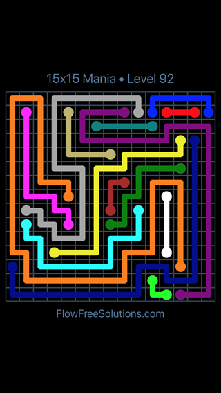 Solution and Answer to the Puzzle for Flow Free 15x15 Mania Level 92