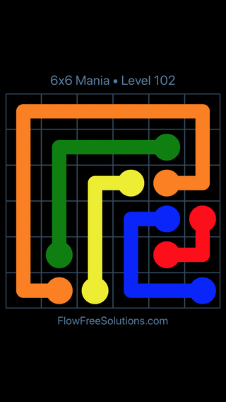 Solution and Answer to the Puzzle for Flow Free 6x6 Mania Level 102