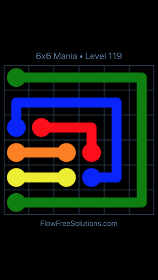 Solution and Answer to the Puzzle for Flow Free 6x6 Mania Level 119