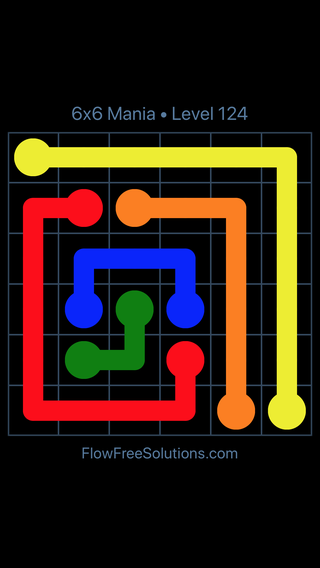 Solution and Answer to the Puzzle for Flow Free 6x6 Mania Level 124