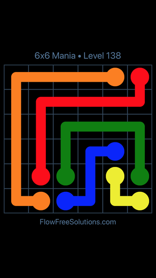 Solution and Answer to the Puzzle for Flow Free 6x6 Mania Level 138