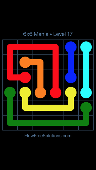 Solution and Answer to the Puzzle for Flow Free 6x6 Mania Level 17