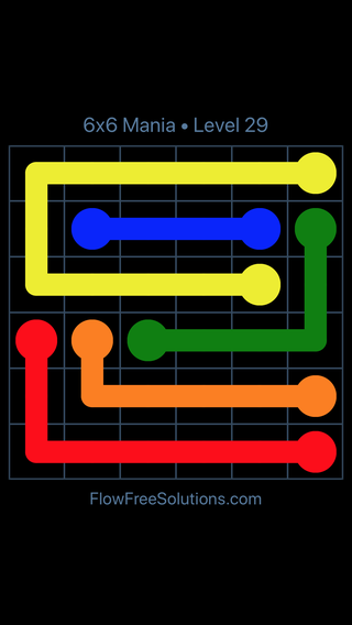 Solution and Answer to the Puzzle for Flow Free 6x6 Mania Level 29