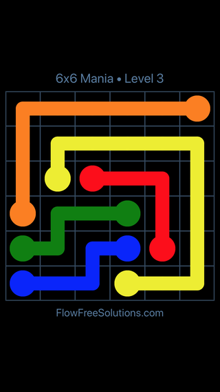 Solution and Answer to the Puzzle for Flow Free 6x6 Mania Level 3