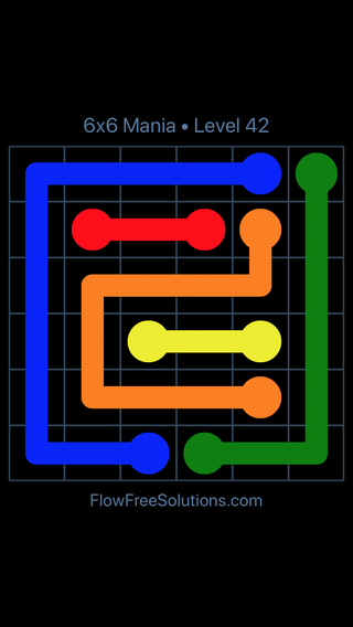 Solution and Answer to the Puzzle for Flow Free 6x6 Mania Level 42