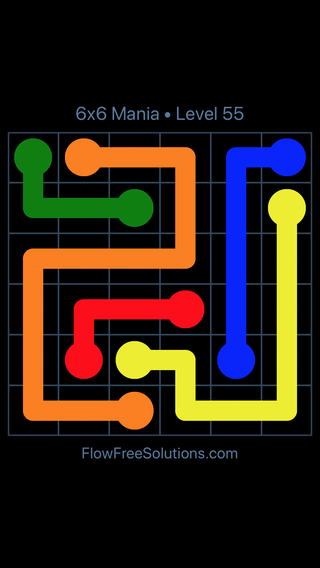 Solution and Answer to the Puzzle for Flow Free 6x6 Mania Level 55