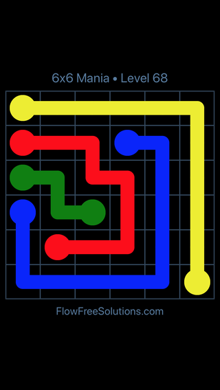 Solution and Answer to the Puzzle for Flow Free 6x6 Mania 6 X 6 Level 68