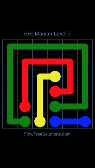 Solution and Answer to the Puzzle for Flow Free 6x6 Mania Level 7