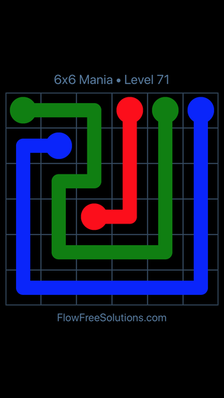 Solution and Answer to the Puzzle for Flow Free 6x6 Mania 6 X 6 Level 71