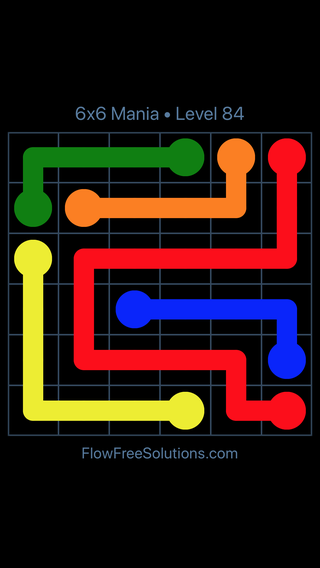 Solution and Answer to the Puzzle for Flow Free 6x6 Mania Level 84