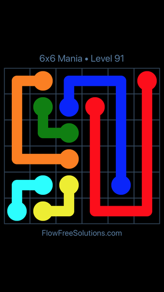 Solution and Answer to the Puzzle for Flow Free 6x6 Mania Level 91