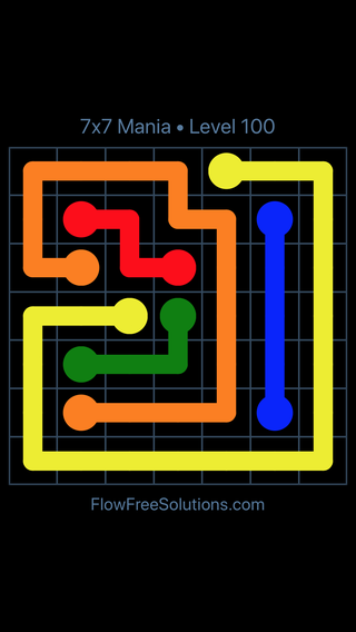 Solution and Answer to the Puzzle for Flow Free 7x7 Mania Level 100