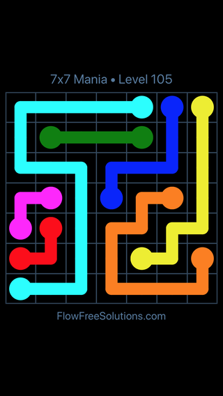 Solution and Answer to the Puzzle for Flow Free 7x7 Mania Level 105