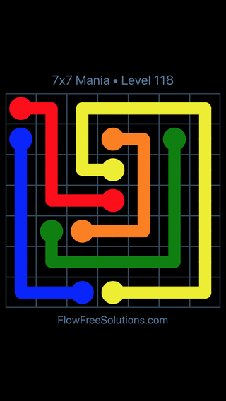 Solution and Answer to the Puzzle for Flow Free 7x7 Mania Level 118