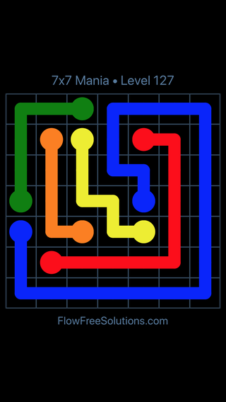 Solution and Answer to the Puzzle for Flow Free 7x7 Mania Level 127