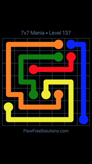 Solution and Answer to the Puzzle for Flow Free 7x7 Mania Level 137