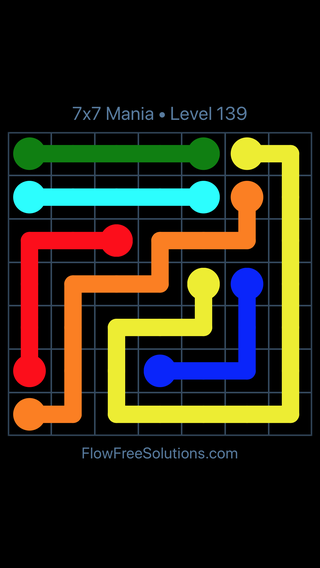 Solution and Answer to the Puzzle for Flow Free 7x7 Mania Level 139