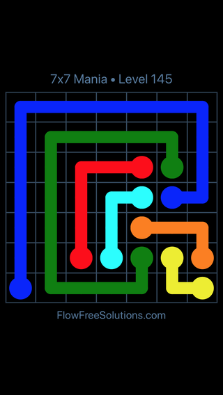 Solution and Answer to the Puzzle for Flow Free 7x7 Mania Level 145