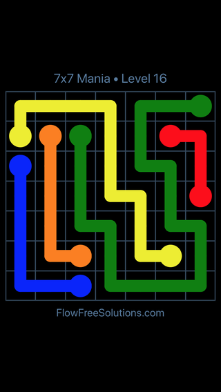 Solution and Answer to the Puzzle for Flow Free 7x7 Mania Level 16