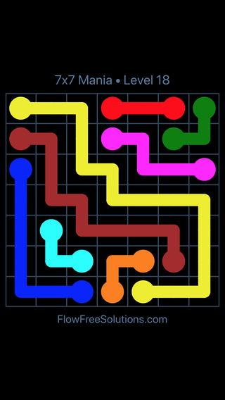 Solution and Answer to the Puzzle for Flow Free 7x7 Mania Level 18