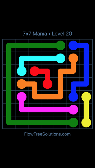 Solution and Answer to the Puzzle for Flow Free 7x7 Mania Level 20