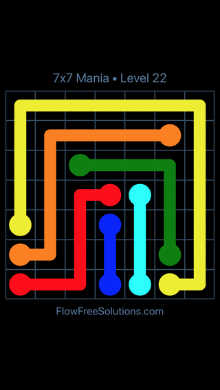 Solution and Answer to the Puzzle for Flow Free 7x7 Mania Level 22