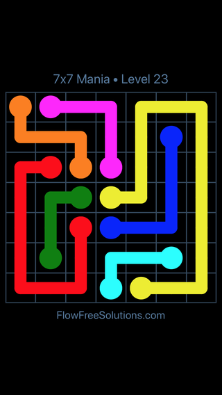 Solution and Answer to the Puzzle for Flow Free 7x7 Mania Level 23