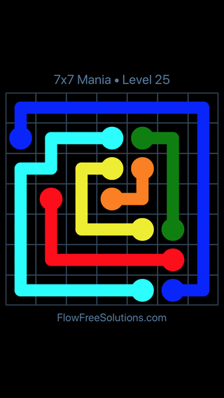 Solution and Answer to the Puzzle for Flow Free 7x7 Mania Level 25
