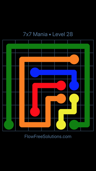 Solution and Answer to the Puzzle for Flow Free 7x7 Mania Level 28
