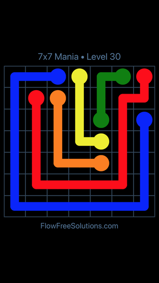 Solution and Answer to the Puzzle for Flow Free 7x7 Mania Level 30