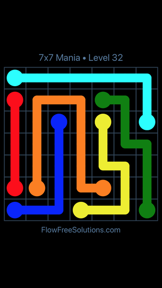 Solution and Answer to the Puzzle for Flow Free 7x7 Mania Level 32