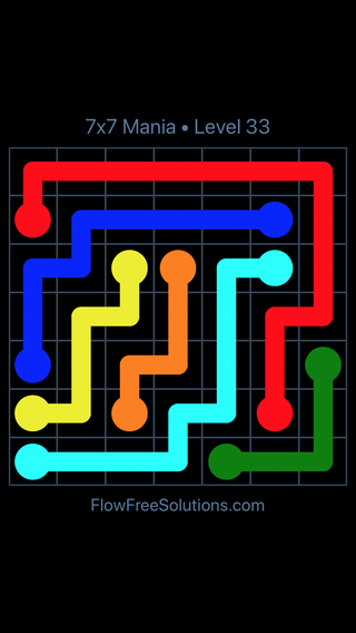Solution and Answer to the Puzzle for Flow Free 7x7 Mania Level 33