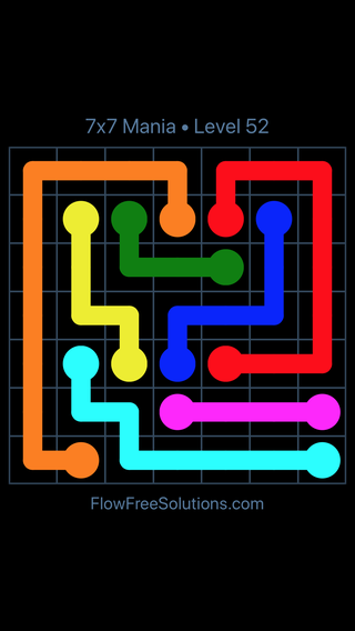 Solution and Answer to the Puzzle for Flow Free 7x7 Mania Level 52