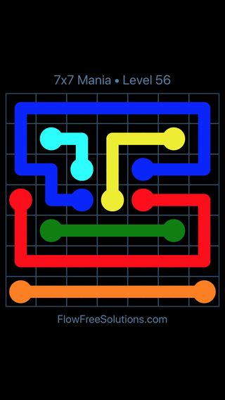 Solution and Answer to the Puzzle for Flow Free 7x7 Mania Level 56