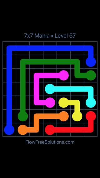 Solution and Answer to the Puzzle for Flow Free 7x7 Mania Level 57