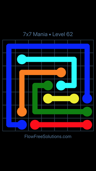 Solution and Answer to the Puzzle for Flow Free 7x7 Mania Level 62