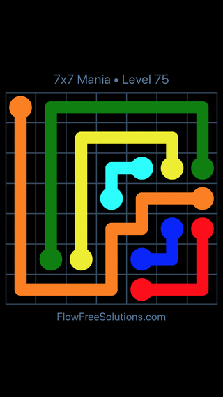 Solution and Answer to the Puzzle for Flow Free 7x7 Mania Level 75