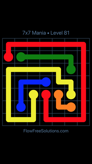 Solution and Answer to the Puzzle for Flow Free 7x7 Mania Level 81