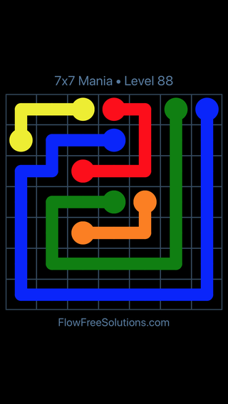 Solution and Answer to the Puzzle for Flow Free 7x7 Mania Level 88