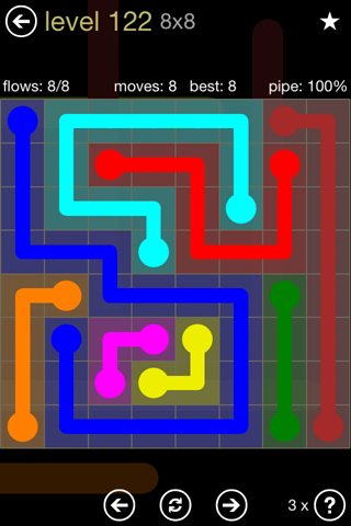 Solution and Answer to the Puzzle for Flow 8mania Pack Set 8x8 Level 122